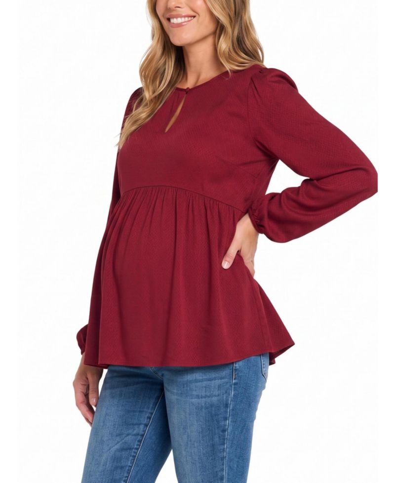 Maternity Bishop-Sleeve Keyhole Empire Waist Blouse