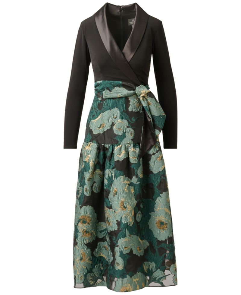 Women's Floral Jacquard V-Neck Dress