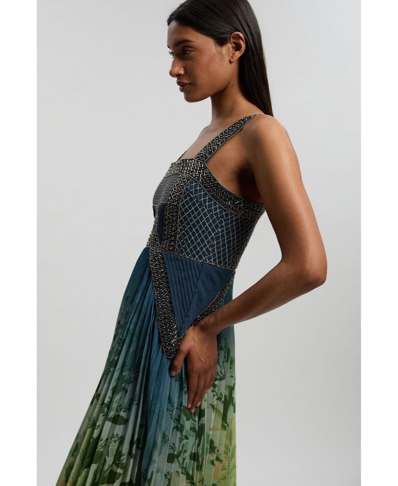 Women's Embellished Pleated Maxi Dress