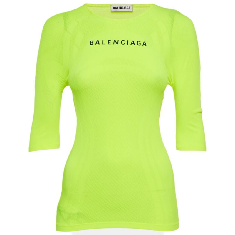 Women's Acid Green Logo Print Mesh Jersey Fitted Top