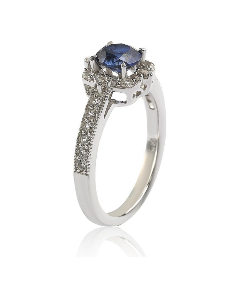 Suzy Levian Sterling Sapphire & Created Sapphire Eccentric Halo Center Stone Ring