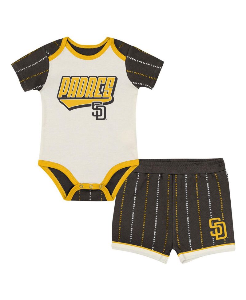 Baby Boys and Girls 2-Piece White/Brown San Diego Padres Lead Run Diaper Cover Bodysuit and Shorts Set