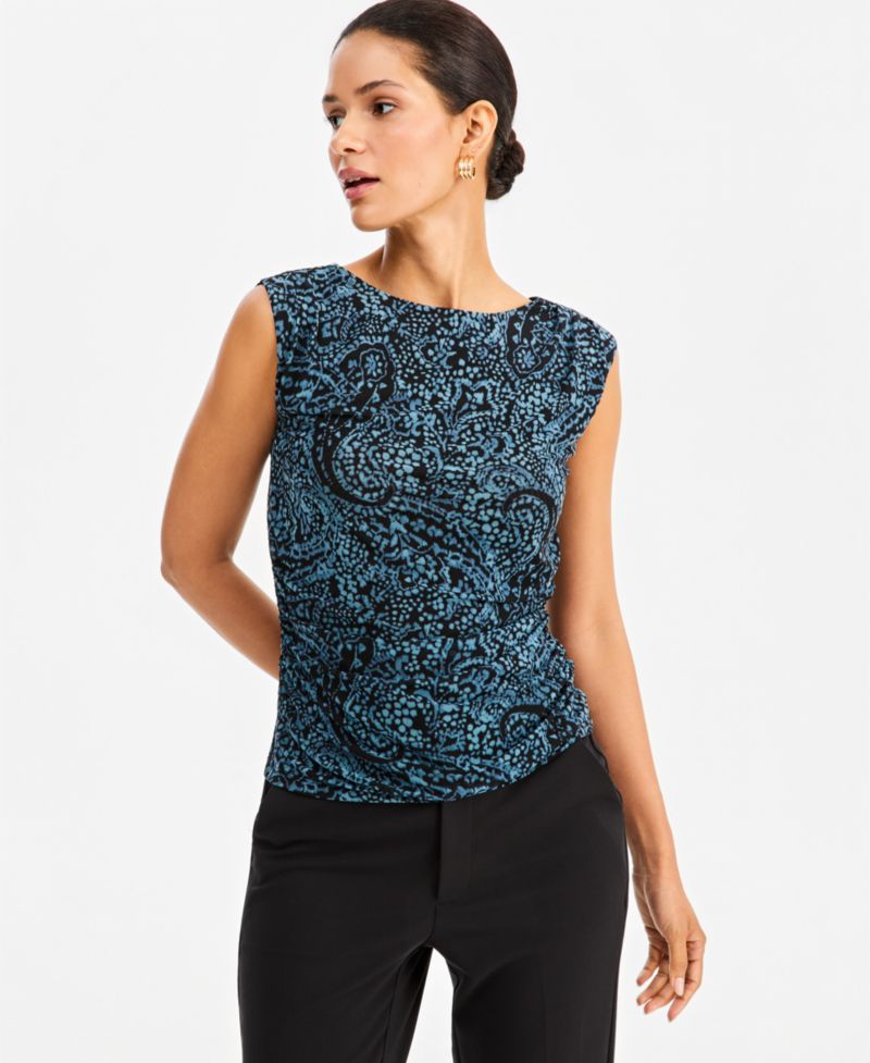 Women's Sleeveless Printed Mesh Top