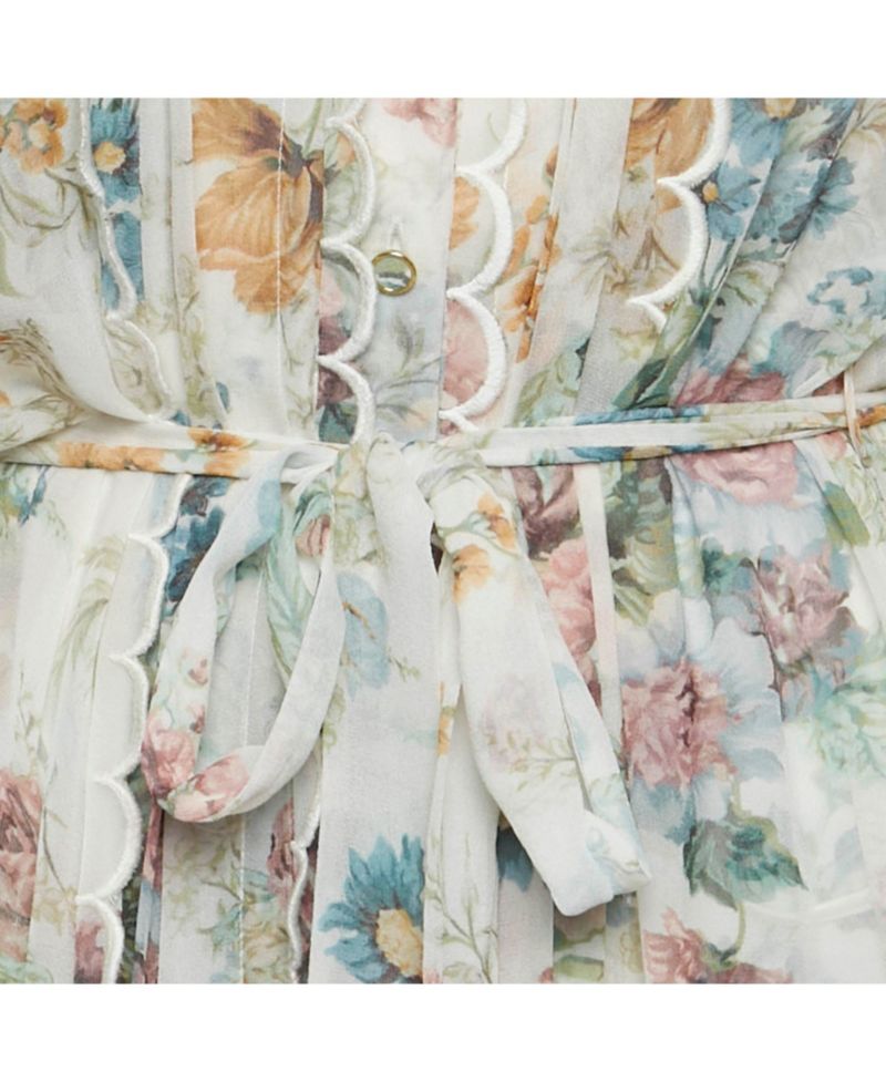 Women's Floral Print Crepe Scallop Detail Long Dress