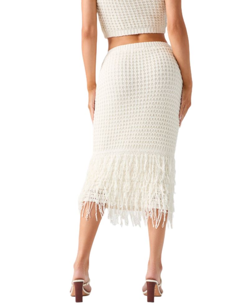 Women's Remi High-Waisted Midi Fringed Sweater Skirt