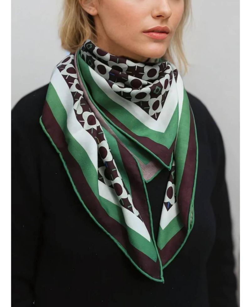 Double Sided Wool Silk Scarf Of Polka Dot Bloom