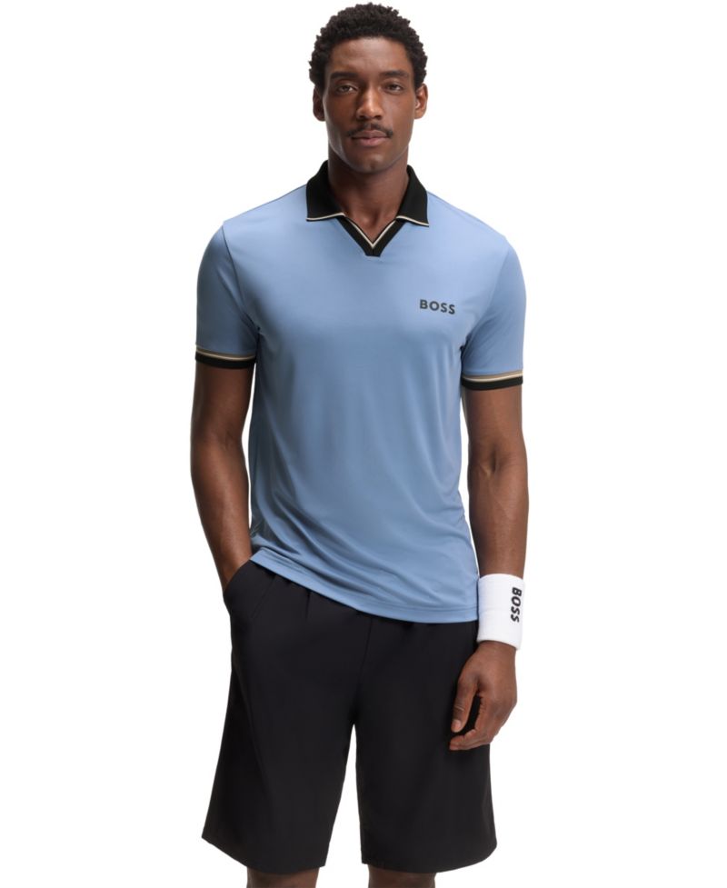 Men's Signature-Stripe Active Slim-Fit Polo Shirt