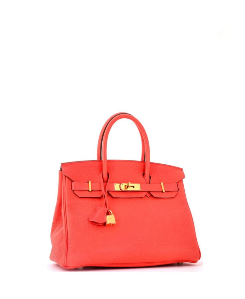 Pre-Owned Hermes Birkin 30 Handbag Red Clemence with Gold Hardware