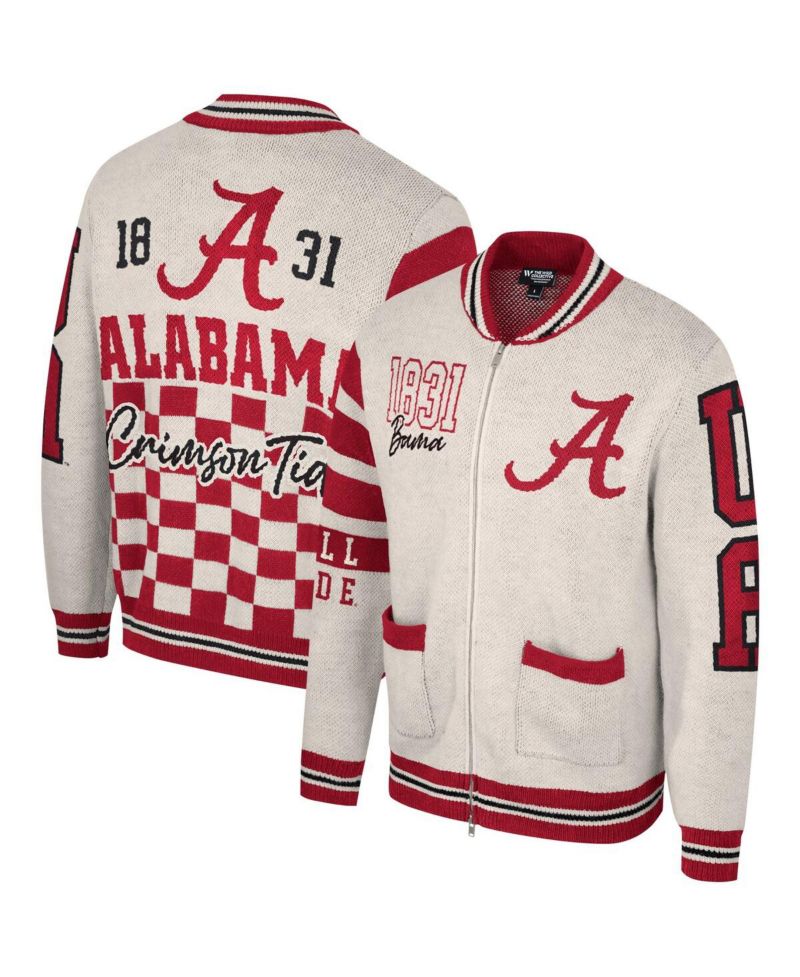 Men's and Women's Cream Alabama Crimson Tide Jacquard Full-Zip Sweater