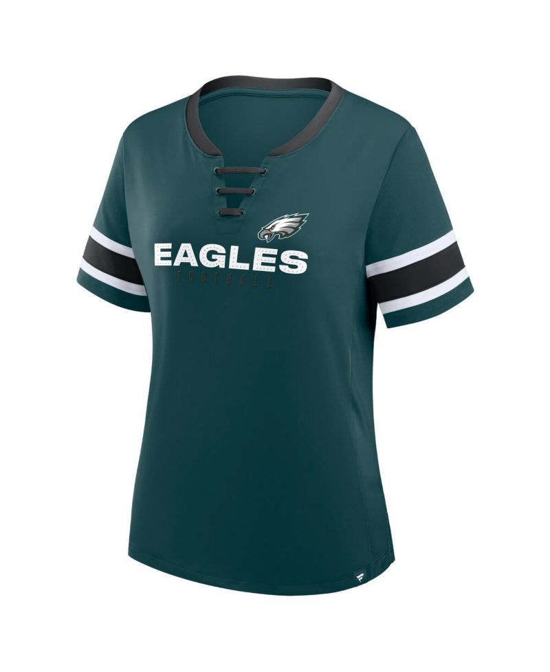 Women's Midnight Green Philadelphia Eagles Plus Size Red Zone Athena Lace-Up V-Notch Neck T-Shirt