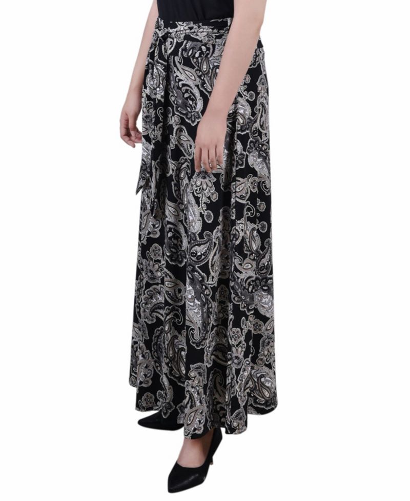 Petite Printed Maxi Skirt with Sash Waist Tie