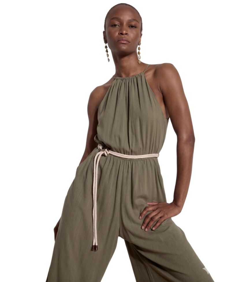 Women's Halter Neck Rope Belt Jumpsuit