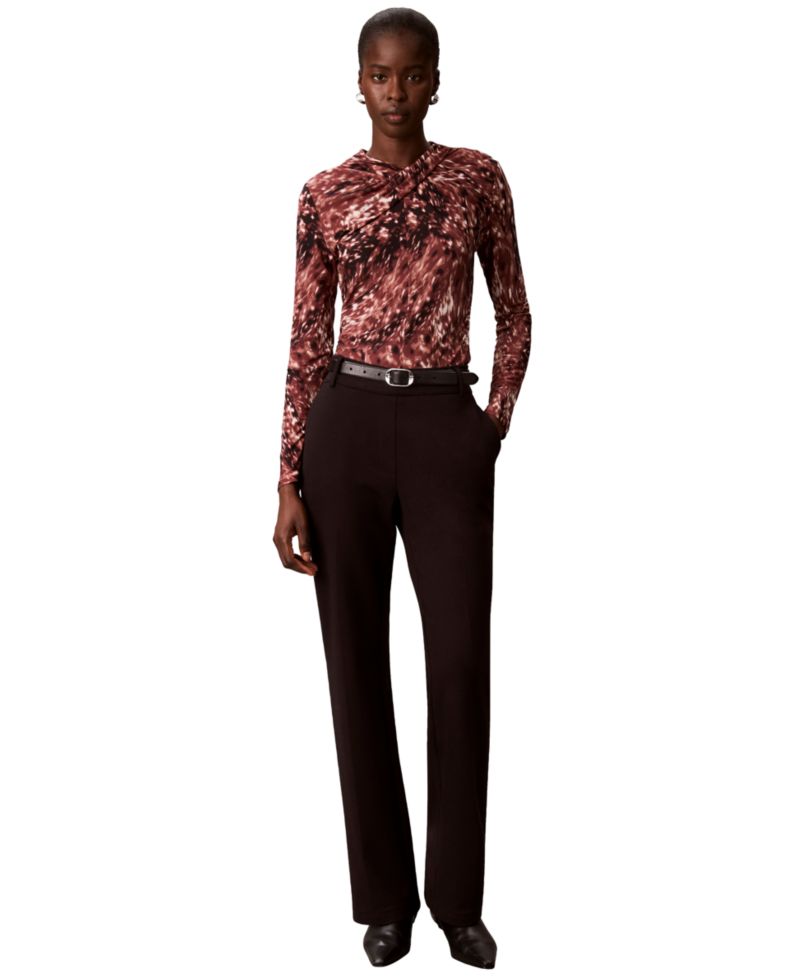Petite Printed Crewneck Long-Sleeve Knit Top