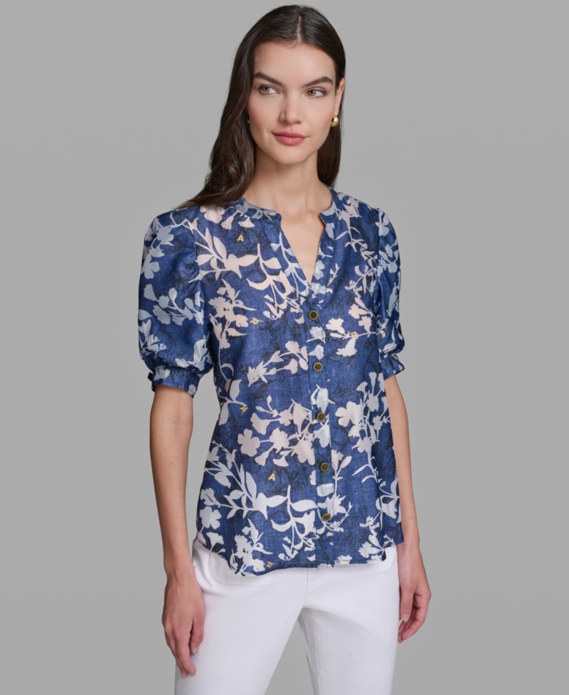 Women's Short-Sleeve Burnout Woven Top