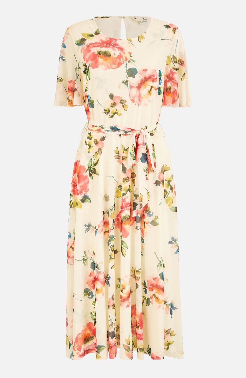 Women's Mesh Floral Print Midi Dress