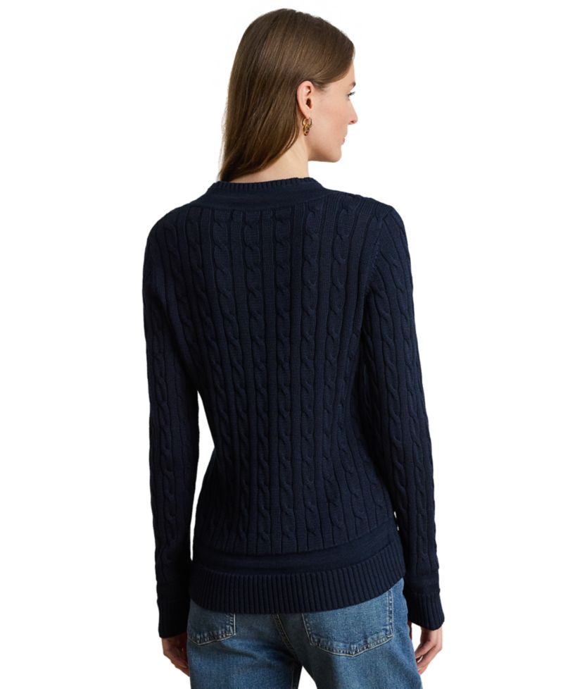 Petite Long-Sleeve V-Neck Cable Knit Sweater