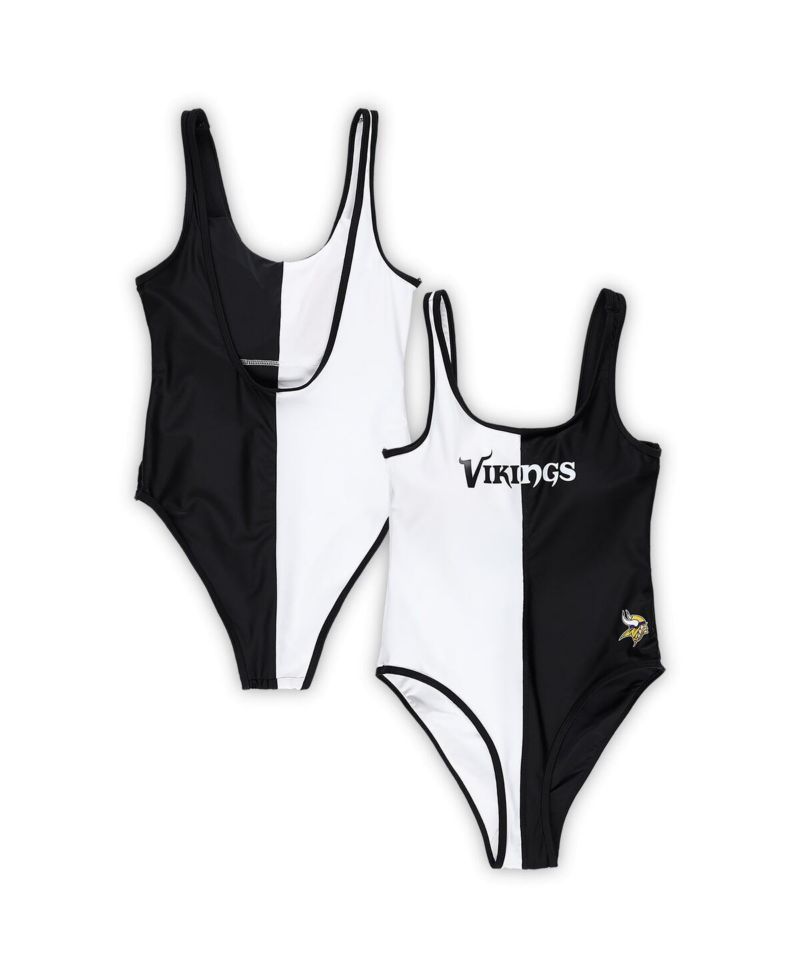 Women's Black/White Minnesota Vikings Last Stand One-Piece Swimsuit