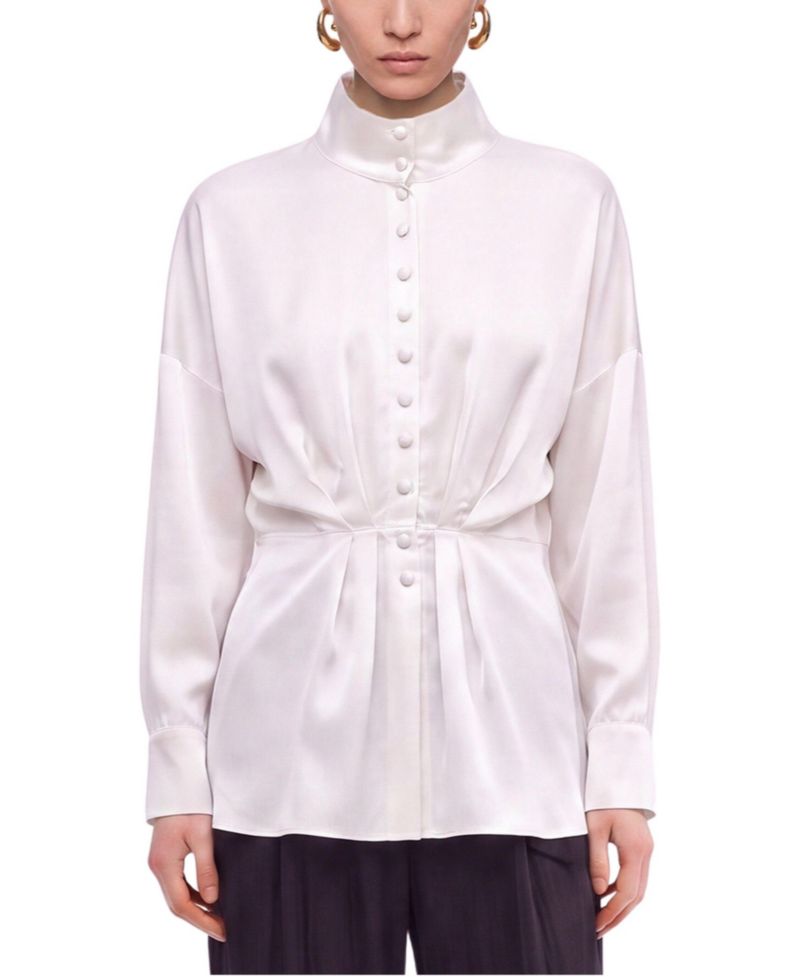 Women's Long-Sleeve Button-Up Tie-Detail Blouse
