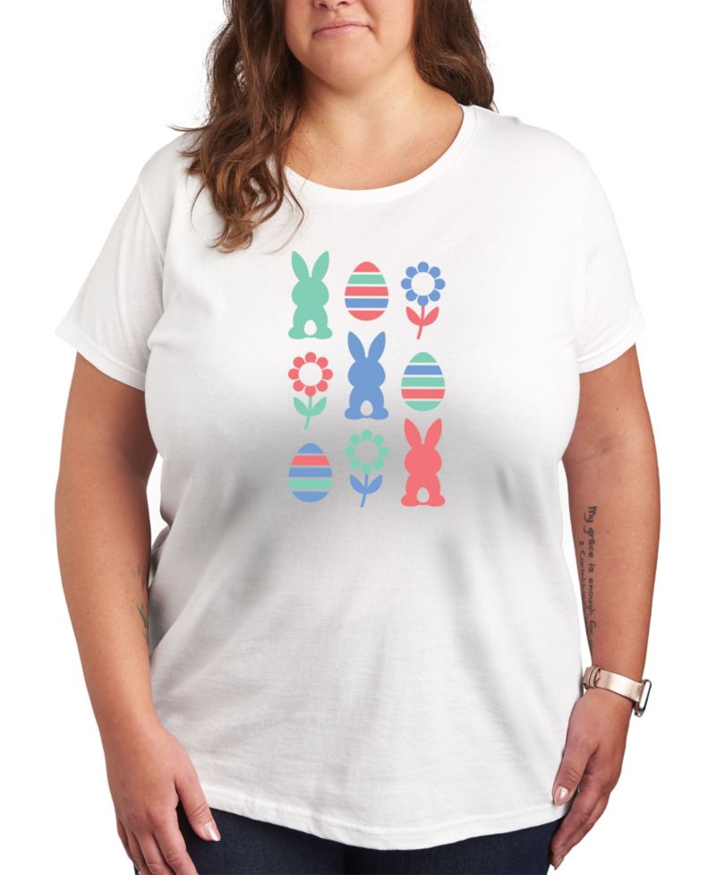 Plus Size Easter Grid Graphic Crew Neck T-Shirt