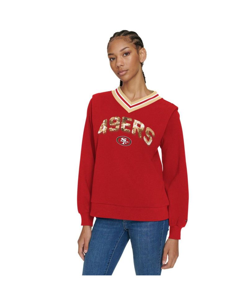 Women's Scarlet San Francisco 49ers Alice V-Neck Pullover Sweatshirt