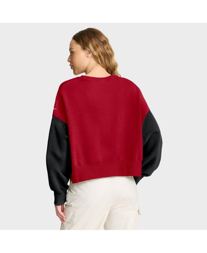 Women's Scarlet San Francisco 49ers Oversized Color Block Pullover Sweatshirt