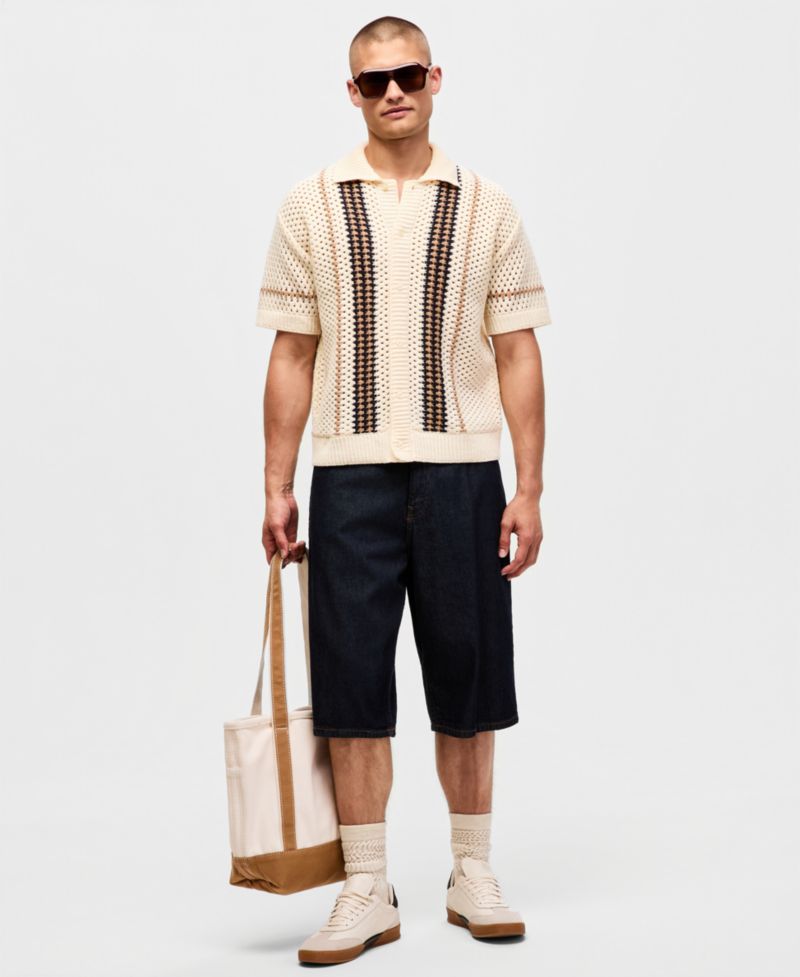 Mode of One Men's Relaxed-Fit Textured Short-Sleeve Sweater, Exclusive
