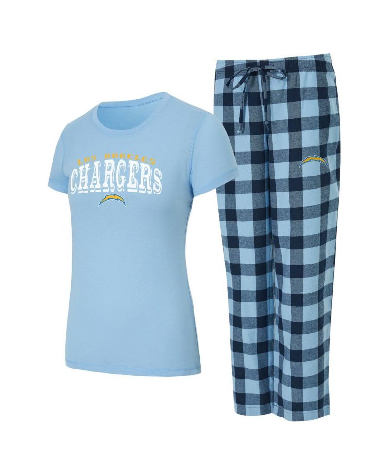 Women's 2-Piece Powder Blue/Navy Los Angeles Chargers Avondale T-Shirt and Pants Flannel PJ Set