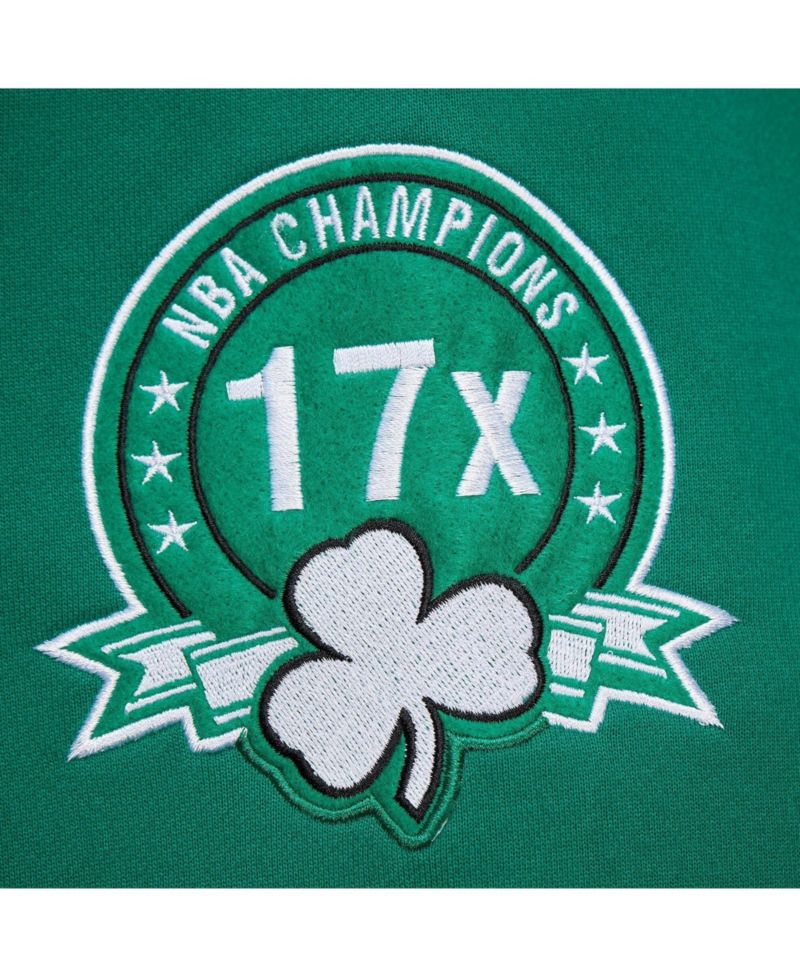 Men's Kelly Green Boston Celtics Chainstitch Applique Vintage Heavyweight Pullover Hoodie