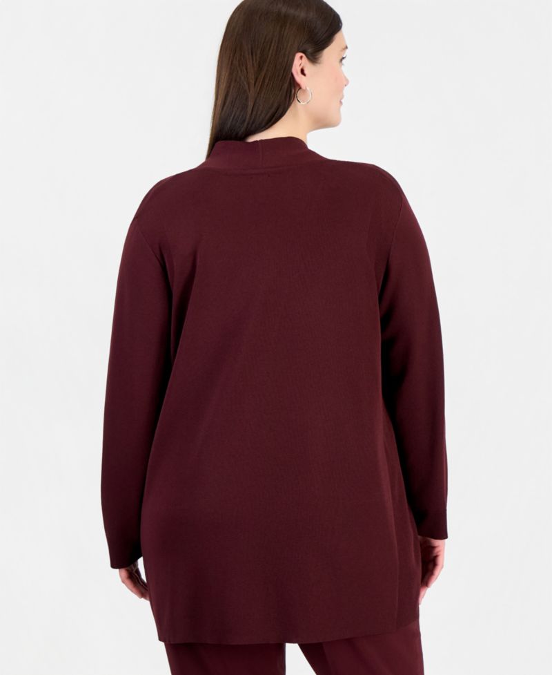 Plus Size Collarless Open-Front Cardigan