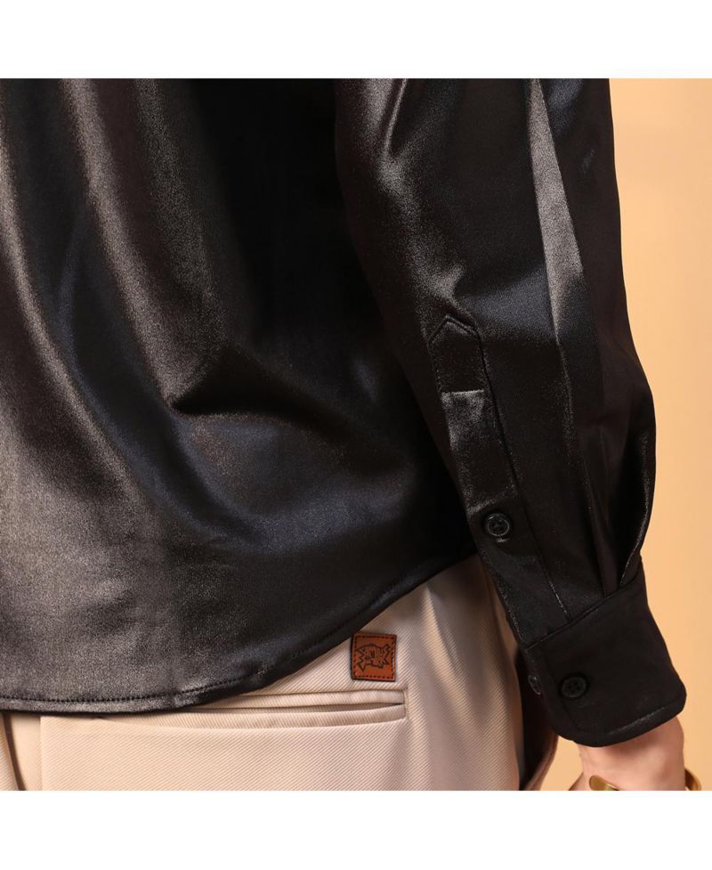Men's Obsidian Black Solid Suede Shirt