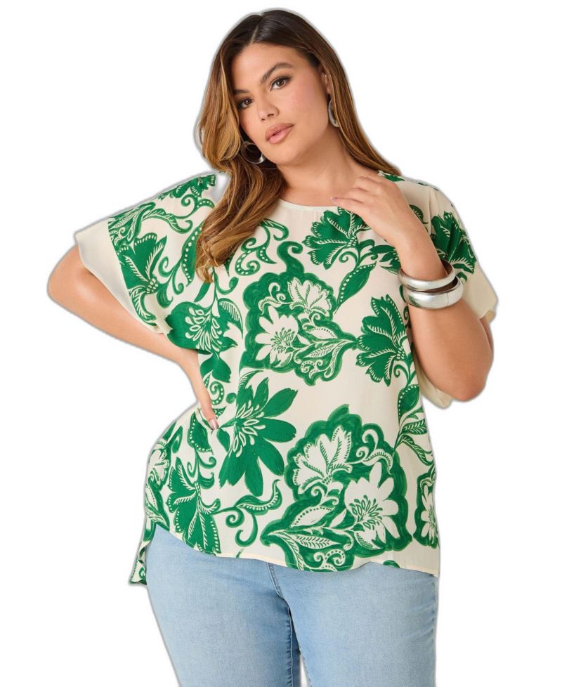 Plus Size Floral-Print Hi-Low Blouse