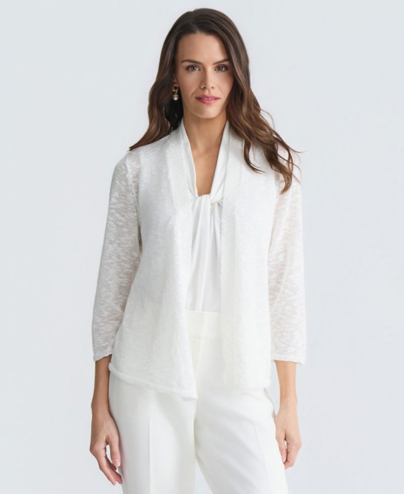 Women's 3/4-Sleeve Open-Front Sheer Cardigan, Regular & Petite