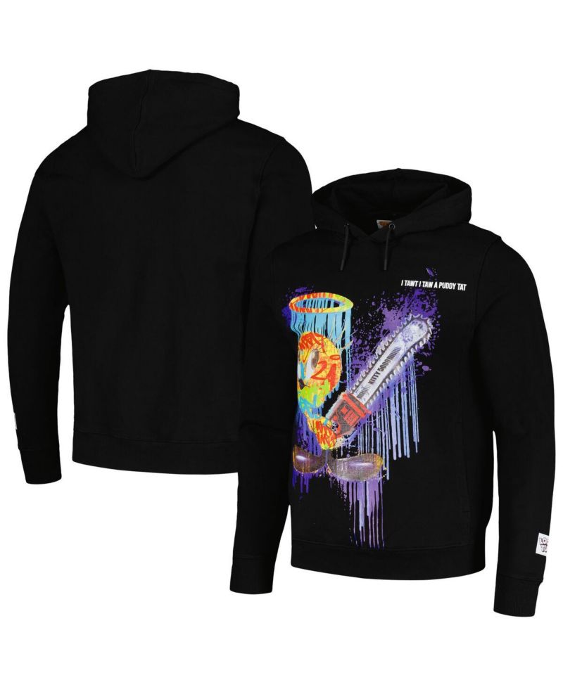 Men's and Women's Black Looney Tunes Tweety Bird Splatter Horror Pullover Hoodie