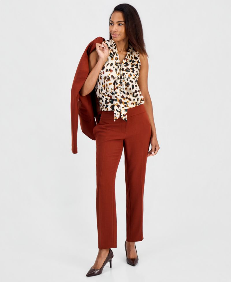 Women's Ava Mid-Rise Straight-Leg Stretch Crepe Pants