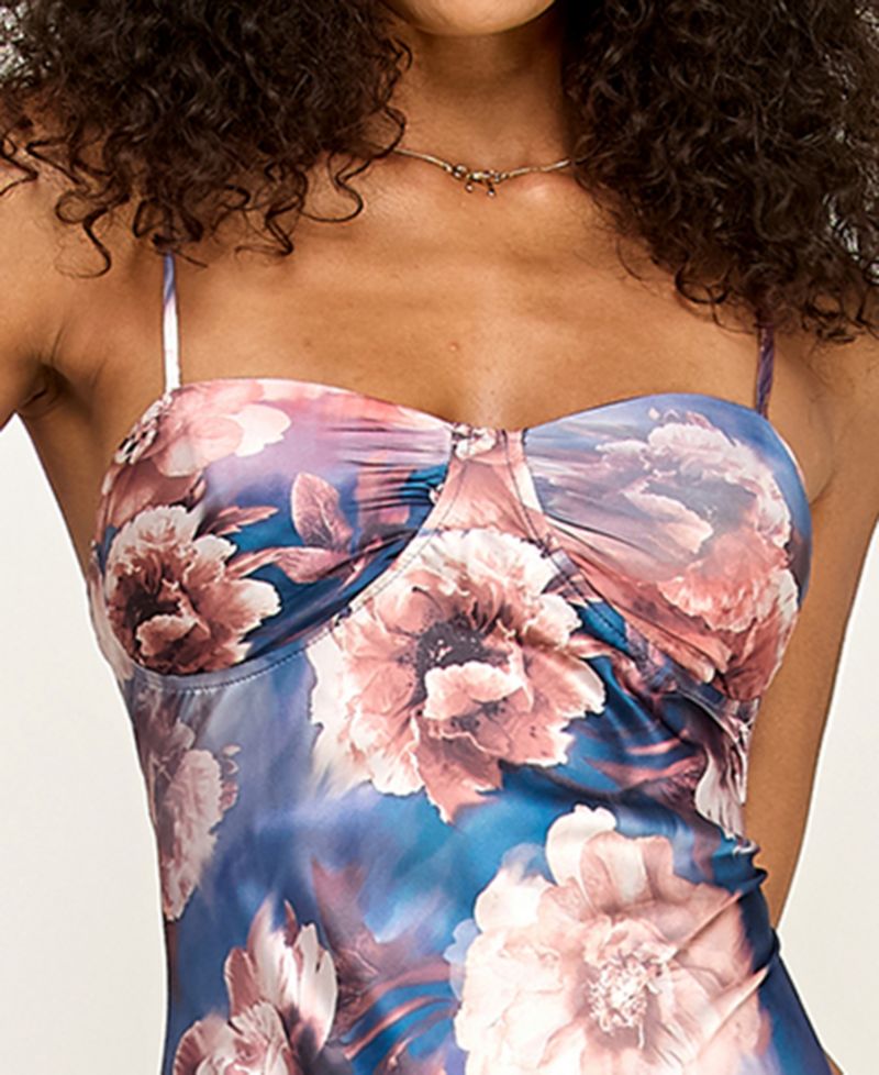 Juniors' Printed Sweetheart Neck Gown