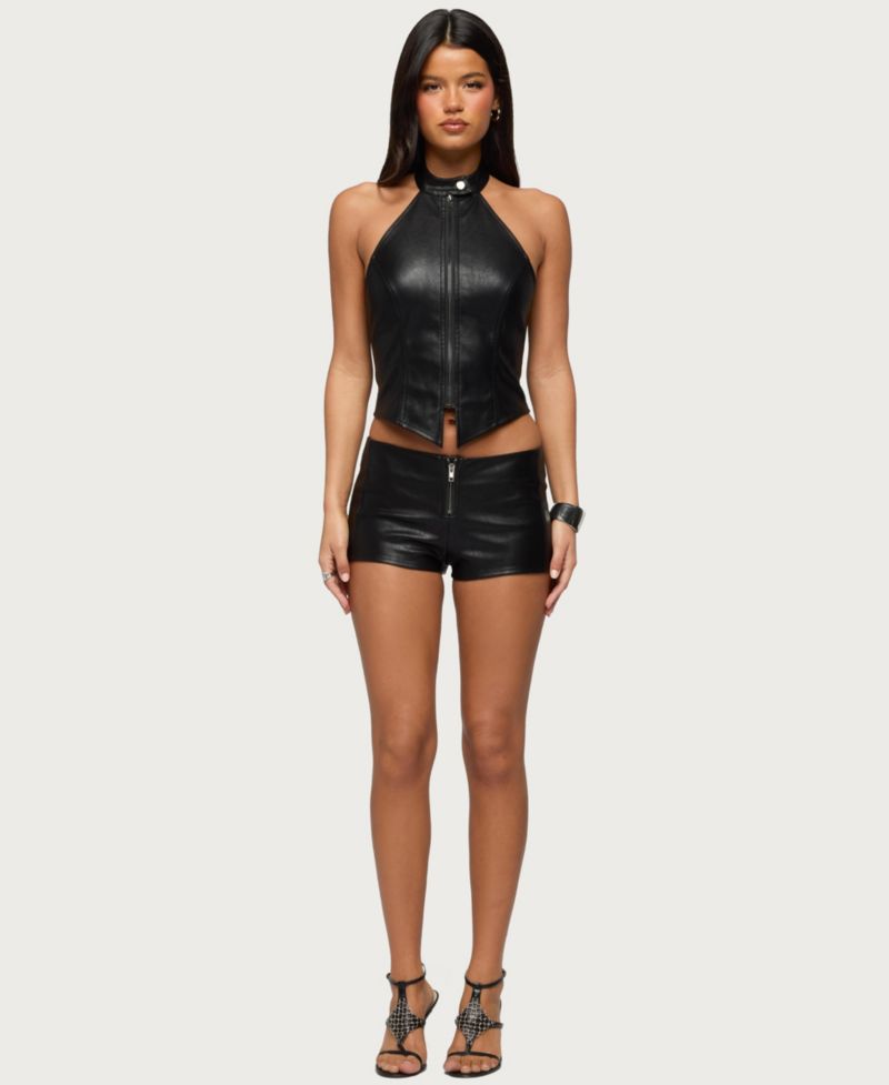 Women's Diana Zip Up Faux Leather Micro Shorts