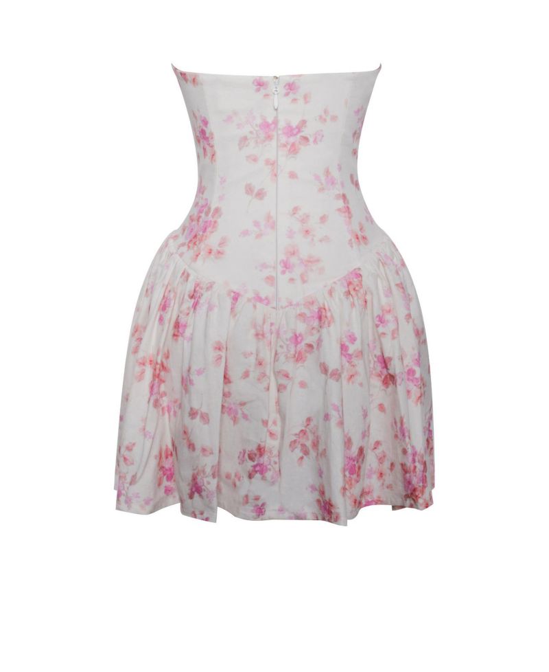Women's Samara Floral Drop Waist Linen Corset Puffy Mini Dress