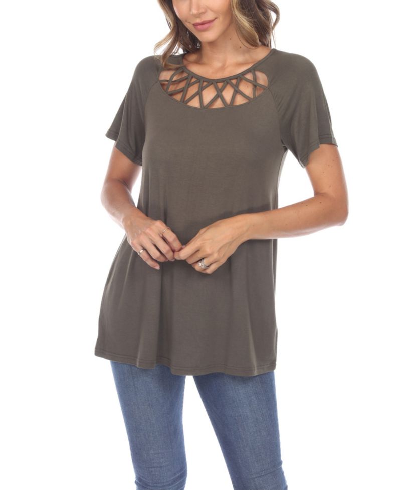 Plus Size Crisscross Cutout Short Sleeve Top