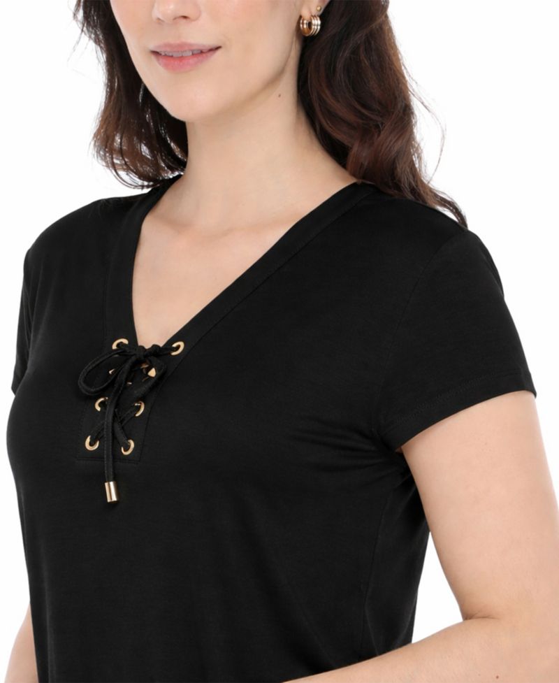Women's V-Neck Front Tie Pullover Top
