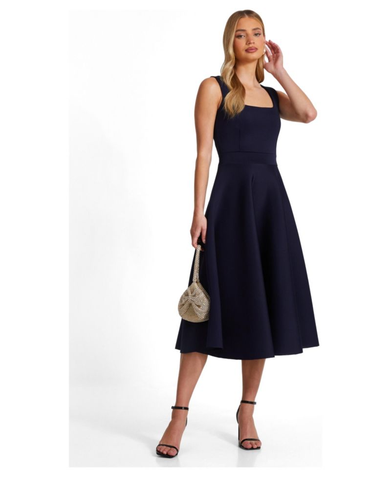 Women's Scuba Crepe Square Neck Skater Dress