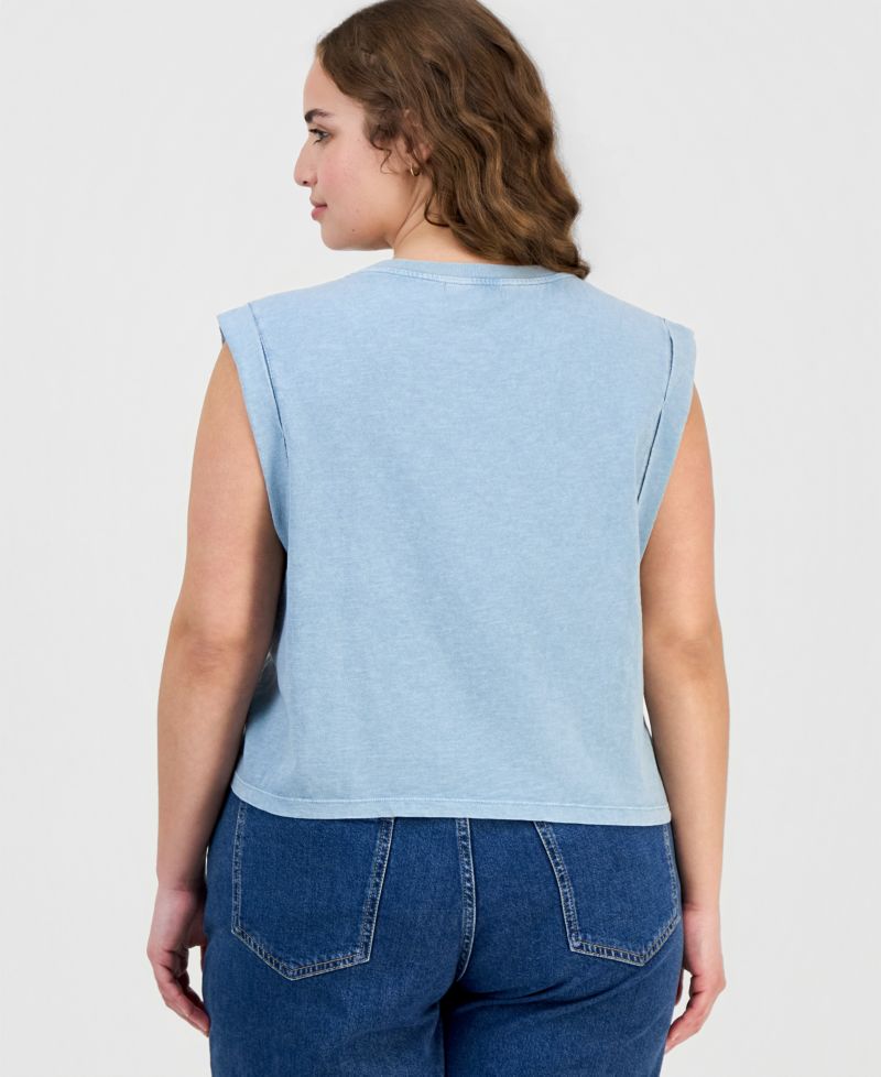 Trendy Plus Size Cotton Graphic-Print Muscle T-Shirt