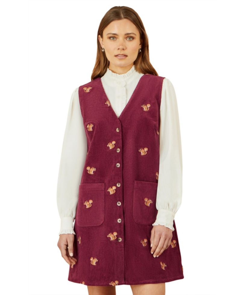 Women's V-Neck Cord Pinafore Dress