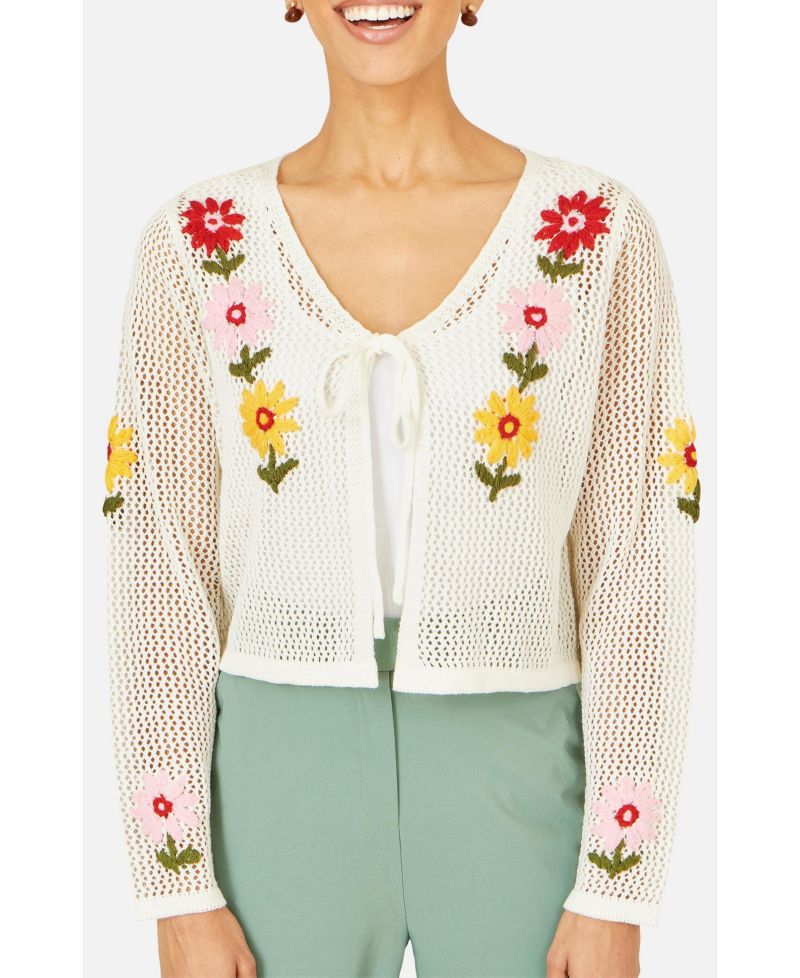 Women's Crochet Embroidered Flower Cardigan