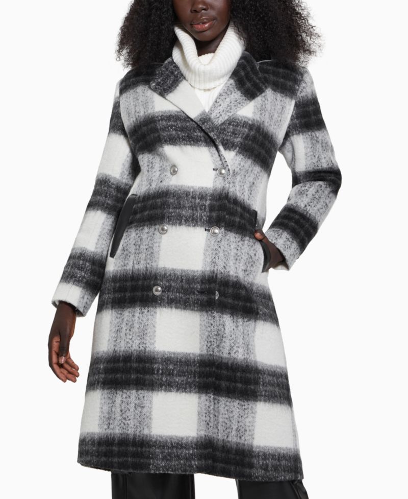 Women's Double-Breasted Mid-Length Plaid Coat