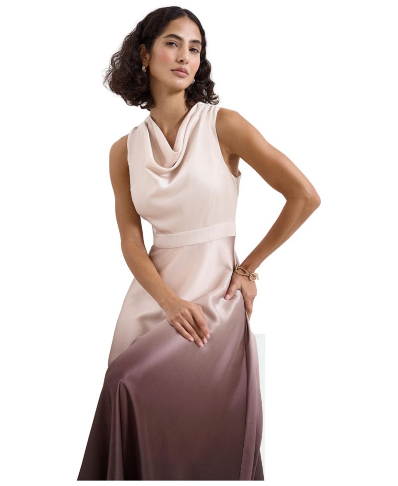 Women's Ombre Cowl Neck Midi Dress