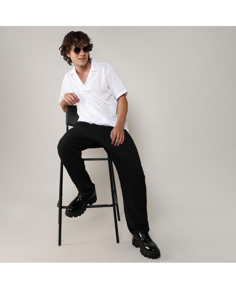 Men's Chalk White Embroidered Circular Shirt