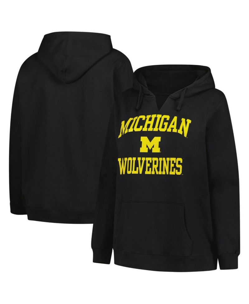 Women's Black Michigan Wolverines Plus Size Heart & Soul Notch Neck Pullover Hoodie