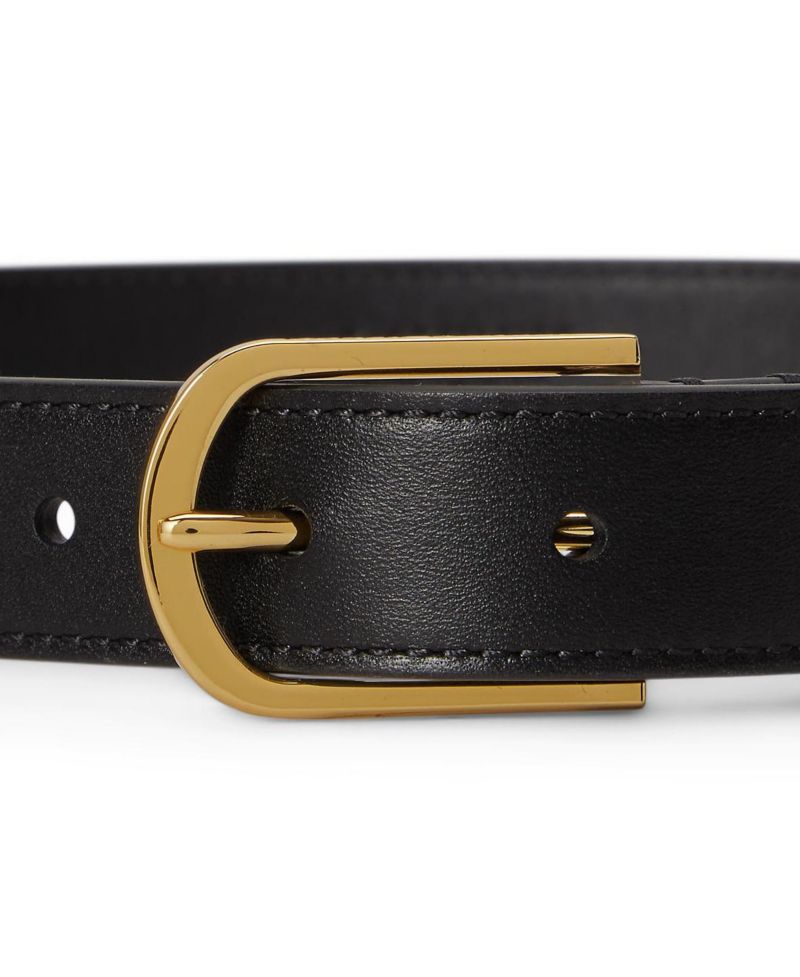 Women's Rounded-Buckle Leather Skinny Belt