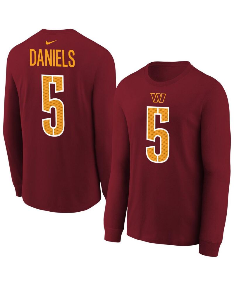 Big Boys and Girls Jayden Daniels Burgundy Washington Commanders Player Name & Number Long Sleeve T-Shirt