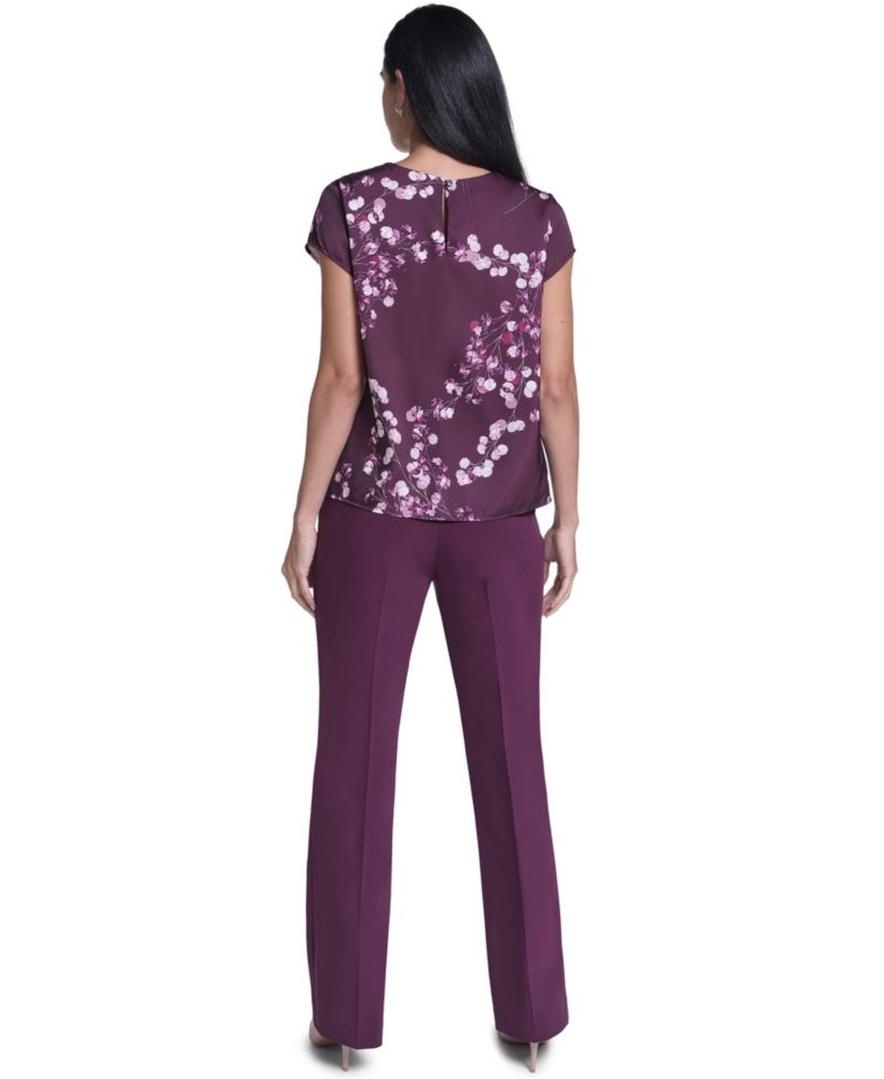 Women's Floral V-Neck Cap-Sleeve Blouse